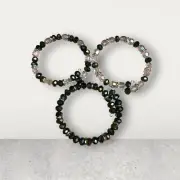 Beaded Memory Wire Cuff Bracelet Handmade Set of 3 #2005