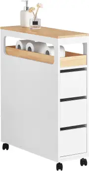Storage Cart Narrow Cabinet Wheels Tray Drawers