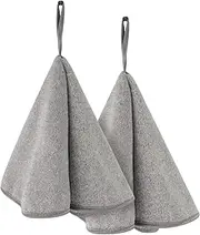 VIVOTE Super Soft Absorbent Microfibre Hand Towels With Loop - Quick-Drying Carbon Fibre Round Kitchen Hanging Towels for Bathroom (Grey, 2 Pack 50 * 50cm)