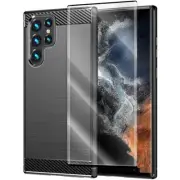 2in1 HD Screen Protector Back Carbon Fiber Case f Samsung Galaxy S22 Ultra S908U