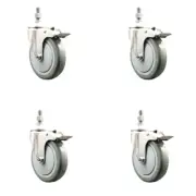 5 Inch 316SS Gray Polyurethane Wheel Swivel 3/8 Inch Stem Caster Set Lock Brake