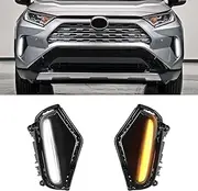 Fancemot LED White Daytime Running Lights (DRL) Amber Turn Signal Lights Fog Lights Compatible with Toyota RAV4 2019-2024, Lower Bumper Turn Signal Lamp Front Light for Toyota RAV4