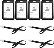 Xolixorium 4 Pack Hard Plastic Vertical Badge Holders - Slide-Open ID Card Protectors with Clear Window & Detachable Lanyard