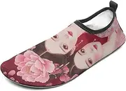 [BTCOWZRV] Water Shoes for Women Men Woman Wearing Peony Water Sports Shoes Slip-on Breathable Lightweight Athletic Aqua Sock
