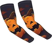 [FHEDVBN] Halloween Pumpkin Arm Sleeves Compression Arm Covers for Men Women Outdoor Sun Sleeves Cooling Sports Sleeve, Black