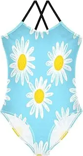 [RPLIFE] Daisies Light Blue Swimsuits for Girls One Piece, Summer Beach Bathing Suit, 3-10