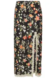 Rixo Sibilla Floral-print Midi Skirt - Black - 12 (UK12 / M) 12 (UK12 / M)