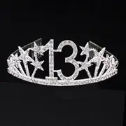 Silver Metal Rhinestone Age 13 with Stars Birthday Tiara