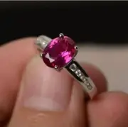 3.14 Ct Oval Cut Natural Ruby Diamond Proposal Ring 14K solid White gold 6 7
