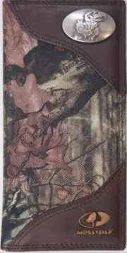 ZEP-PRO Kansas Jayhawks roper Leather & Nylon MOSSY OAK Camo Wallet BURLAP BAG