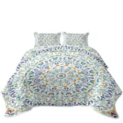 Blue Green Orange Leaf Circle Coverlet