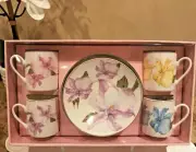 Grace Teaware FLORAL Demitasse Espresso Cup and Saucer Set (Service for 4)