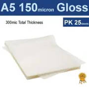 A5 Laminating Pouches Film 150 Micron Gloss (PK 25)