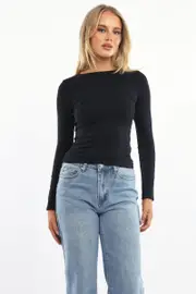 Black Supersoft Fleece Top Long Sleeve - Size 16XL, Women's T-shirt