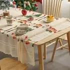 Christmas Lace Tablecloth Red Lucky Bells Rectangle Dinner Table Cover Decor ~