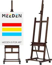 MEEDEN Large Easel Stand for Painting: Adjustable H-Frame Heavy Duty Easel 75" to 146" H, Hold Canvas up to 93" - Solid Beech Wood Artist Floor Easel with Storage Tray & Wheels