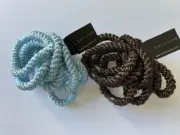 L. Erickson ~ Cloud Blue ~ Espresso Pony Tail Holders 2-PK Set of 8 New FreeShip