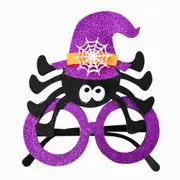 Glitter Purple Spider Wearing Witch Hat Paper Glasses
