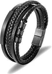 [HEIX] Adult Multilayer Braised Leather Bracelet Stainless Steel Clasp Gift Idea for Men & Women Jewelry