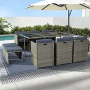 11 Piece Wicker Outdoor Dining Table Set - Grey