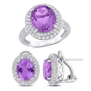 Amour Sterling Silver Amethyst & White Topaz Leverback Earrings & Ring Set