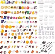 200pcs Miniature Food Drinks for Dollhouse Mini Toys Doll House Kitchen Play Mixed Resin Accessories forHamburger Bread Ice Cream Cake Tableware Party