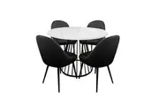 HomeStar 5Pcs Dining Set Matilda Round Faux Marble Dining Table 110cm White W/ 4x Soon Dining Chair in Black PU