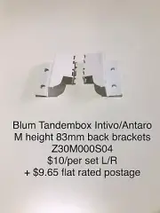 Blum Tandembox Intivo/Antaro Back Brackets 83mm M Height Silk White