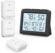 ORIA Digital Thermometer Hygrometer, Indoor Outdoor Thermometer with 3 Wireless Sensors, Temperature Humidity Monitor Gauge with Backlight, Max/Min Record, Comfort Indicator, for Home, Office -Black