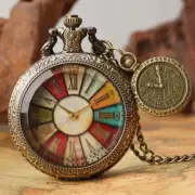Old Fashion Roman Number Dial Quartz Pocket Watch with Compass Sweater Chain