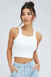 White Singlet Top Seamless - Size XL, Women's Singlet