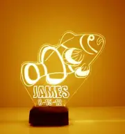 Clown Fish LED Night Light. Personalized FREE, Clown Fish Desk Lamp, w/remote