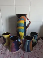John Pollex Studio Pottery Large Jug And 4 Mugs Set