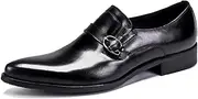 [Generic] Burnished Pointed Toe Oxford for Men Formal Shoes Slip On Block Heel Monk Strap Solid Color Business Low Top Men's Leather Shoes