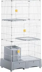 2/3 Tier Cat Enclosures, Cat Playpen, Cat Cage Indoor, Cat Playpen, with Cat Litter Box, with Drawer, Detachable, Universal Wheels, DIY, Cat House(Gray,High157cm/61.8in)