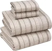 Ruvanti 100% Cotton Percale Sheets for Queen Size Bed - Breathable & Durable Queen Sheet Set - Brown Stripes - 4 Pieces