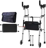 Walker Medical Deluxe Two Button Folding Walker with Wheels,Walker with Handrails for The Elderly Disabled Aluminum Alloy Double Handrail Bath Tub Flip Seat Plate Little Surprise