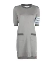 Thom Browne 4-Bar Stripe Crewneck Mini Dress IT44,IT38 light gray