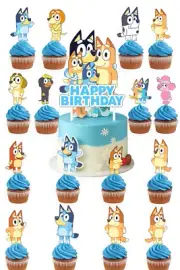 25pc Set Bluey Cartoon Cake Cupcake Top Decorations Kids Party