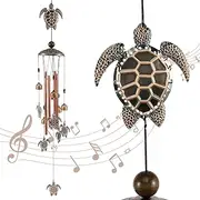 Abizarch Turtle Windchimes Bronze Metal Tube Wind Chimes Memorial Sea Turtle Hanging Windchime Creative Outdoor Wind Bell Decor Turtle Wind Chime with S Hook for Home Garden Decoration(Bronze)