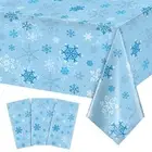 3 Pieces Snowflake Christmas Tablecloth, Plastic Ice 3Pack 54x108" Light Blue