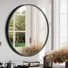Round Wall Mirror 80cm Circle Vanity Mirror Metal Frame Mirror for Living Room
