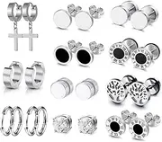 [XSDSLS] 12 Pairs Mens Earrings Stainless Steel Stud Earrings Cross Dangle Earrings Magnetic Earrings Huggie Hoop Earrings Tree of Life Ear Studs Zirconia Earrings Gifts for Men