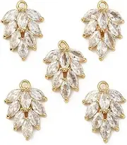 [DanLingJewelry] 30Pcs Cubic Zirconia Leaf Charms Brass Micro Pave Clear Leaves Charms Rhinestone Leaf Charms for Jewelry Making Findings, Non-Precious Metal, No Gemstone