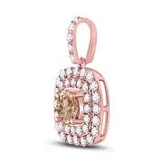 14k Rose Gold Round Brown Diamond Halo Solitaire Pendant 1 Cttw