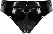 [TiaoBug] Women's Sexy Wet Look PVC Open Crotch V-Back Panty Mini Briefs Cheeky Underwear Panties Black A 3X-Large