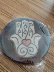 J Diller Signed Raku Pottery Works hand with heart Coaster / Plaque 4 1/8"