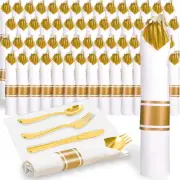 Pre Rolled Gold Plastic Silverware Set - 60 Packs individually Wrapped Plastic C