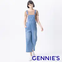 在飛比找PChome24h購物優惠-Gennies奇妮 率性寬版吊帶孕婦牛仔褲(藍TJL02)