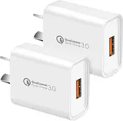 HEYMIX QC 3.0 Charger, 18W Quick Fast USB Wall Charger (2-Pack) AU USB Plug SAA Certificated for Wireless Charger Adapter, Fast Charging Plugs Compatible Samsung Galaxy S21 S10 M31, iPhone, iPad, White
